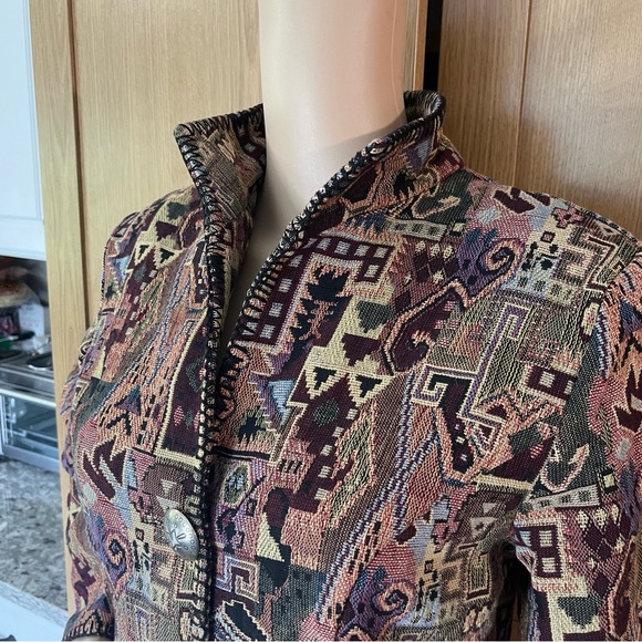 CHEYENNE OUTFITTERS M vintage geometric tapestry jacket coat blazer - Picture 8 of 10